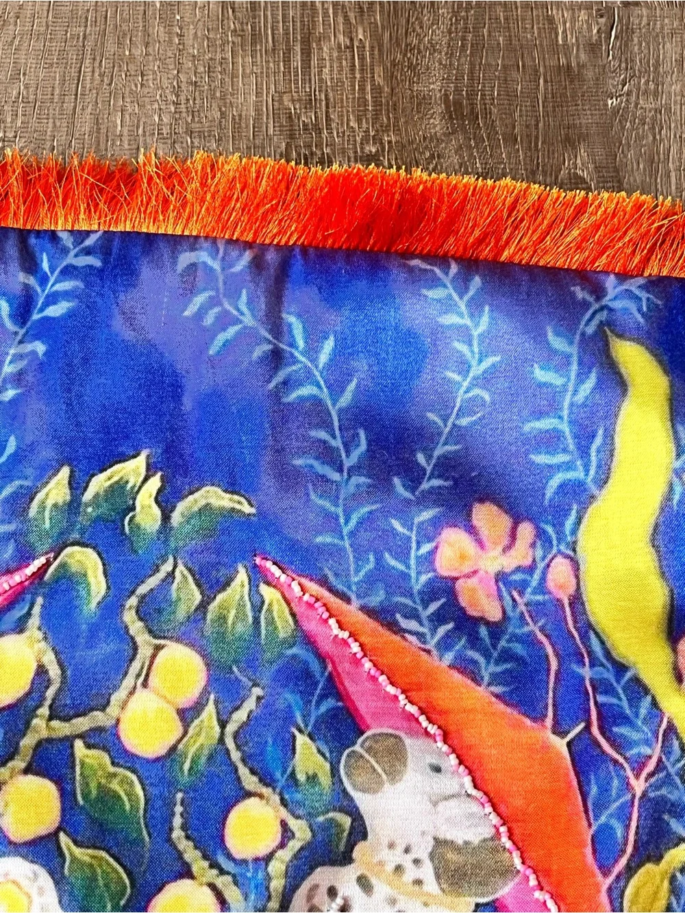 Paige Gemmel Chinoiserie Beaded Accent Pillow Cover Monkeys Lemons Bright Bold
